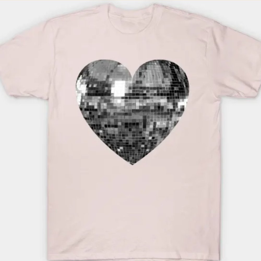 Silver Disco Ball Heart/I Heart Disco T-Shirt - NWOT
